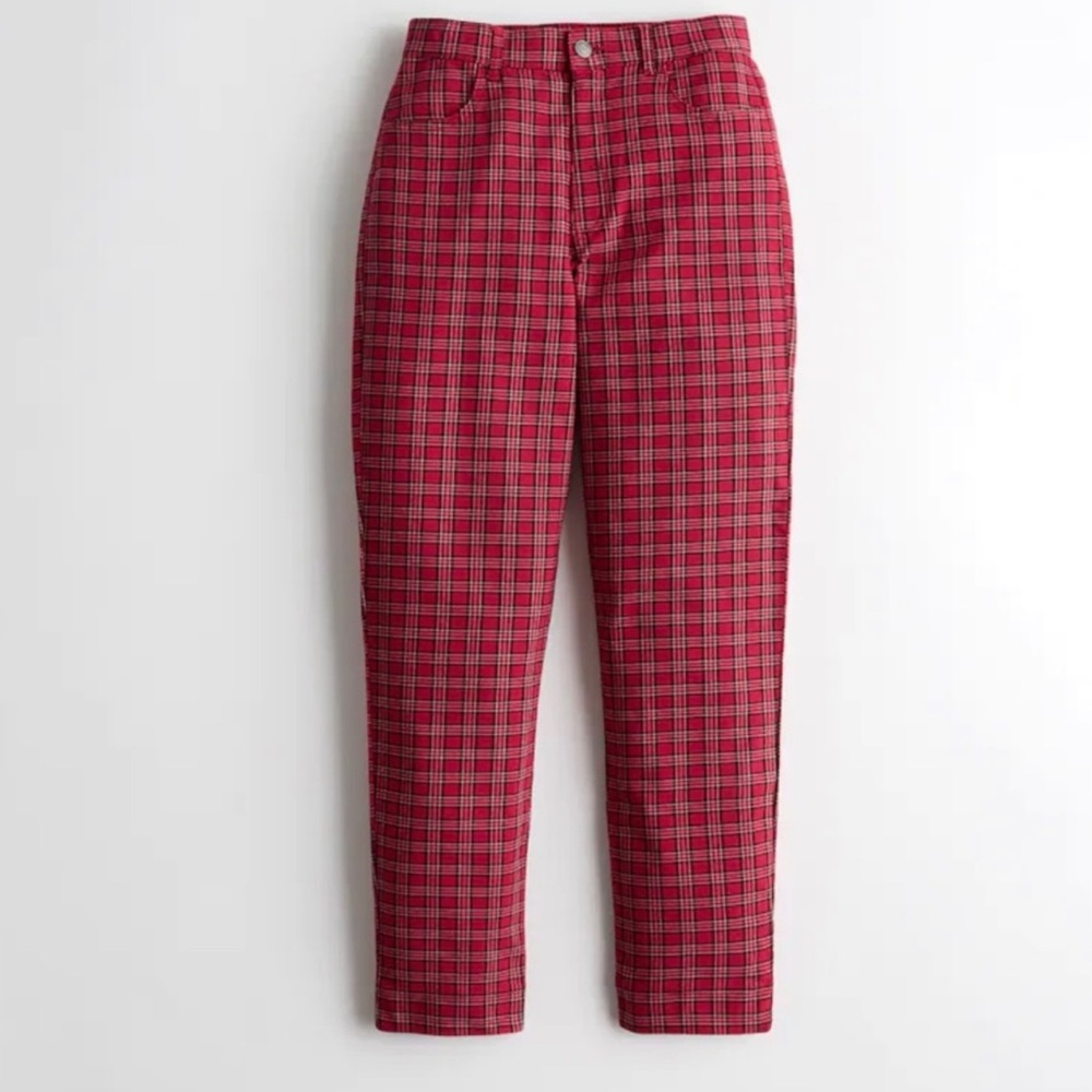Hollister Red Plaid Ultra High Rise Mom Pant